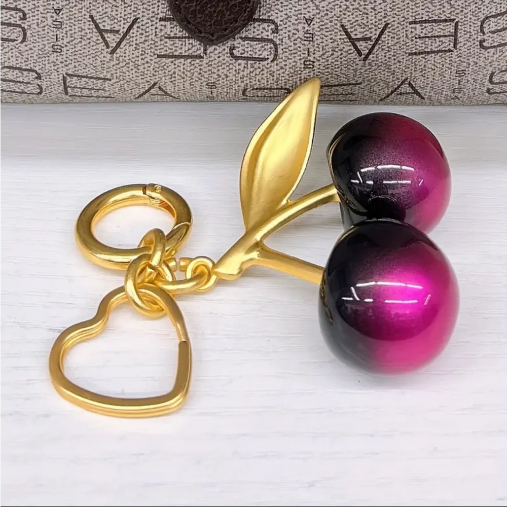Sparkling Resin Dark Ombré Cherry Pink Charm Keychain Large Clip Fruit Bag Charm